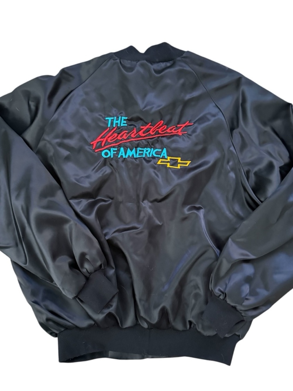 Vintage - WestArk Satin Chevrolet Embroidered Bomber Jacket - Black XL
